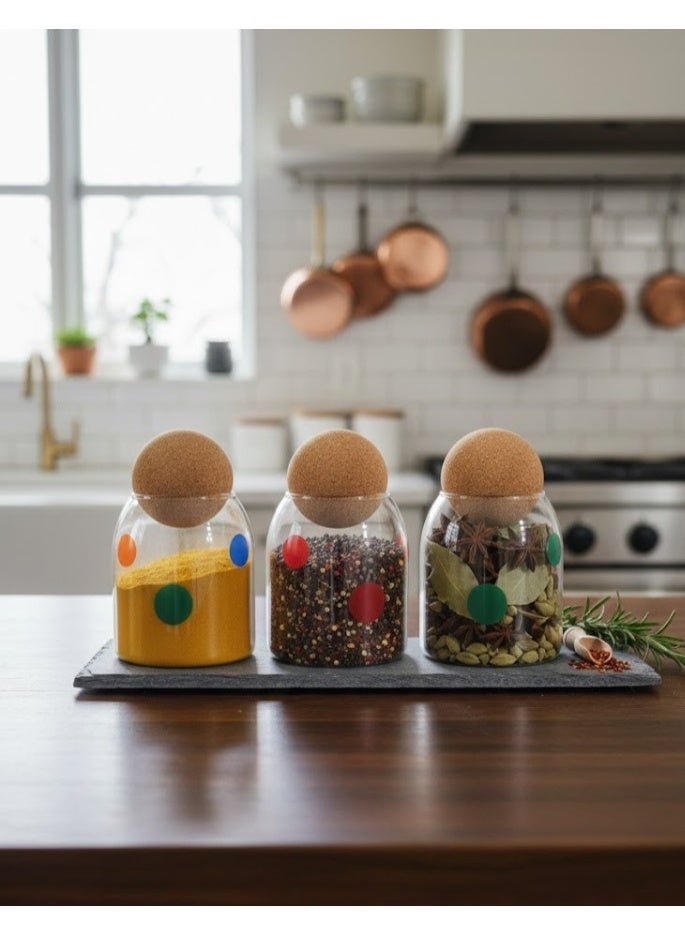 زوبا طقم برطمانات زجاجية 3 قطع محكمة الإغلاق مع غطاء خشب خيزران دائري بتصميم أنيق- متعدده الاستخدامات للتوابل والشاي والسكر وغيرهم - Image 4